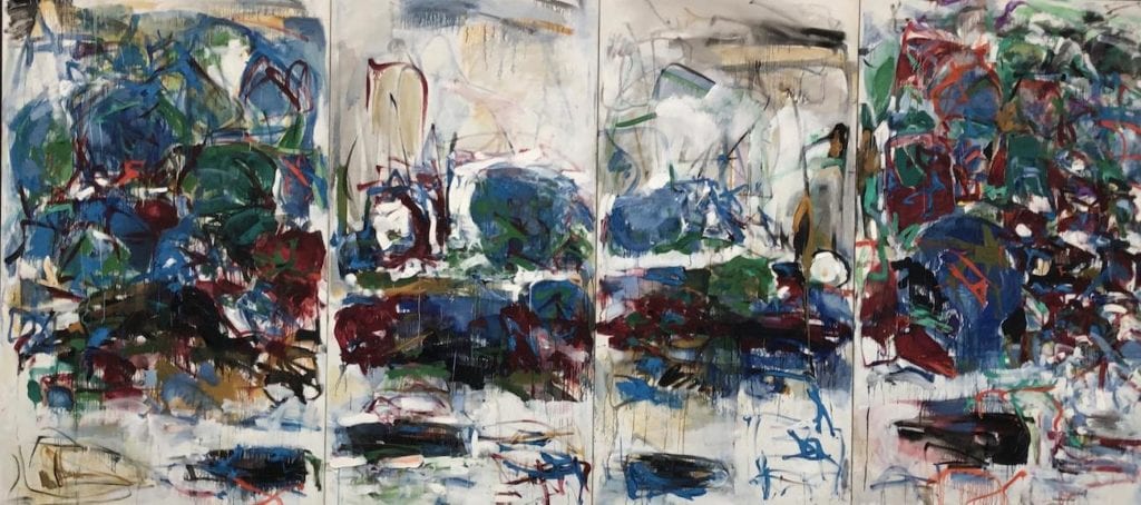 Joan Mitchell's “La Seine” (1967) Oil on canvas in (4) four parts 76 ⅞ x 165 ⅞ in. on display at the David Zwirner Gallery